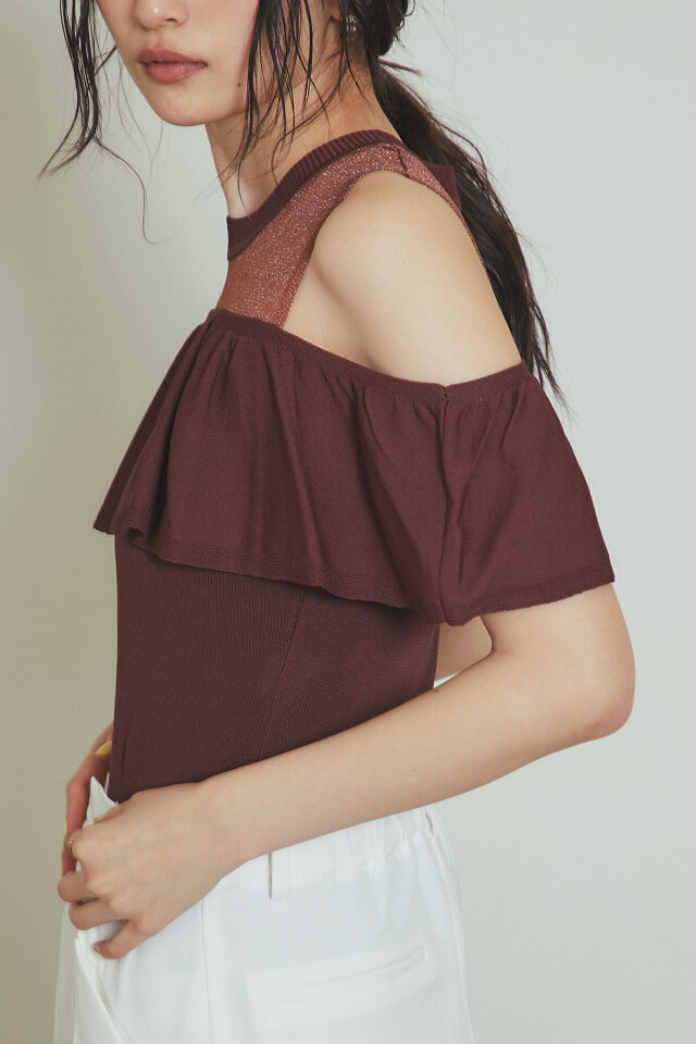 シアー切替フリルニット