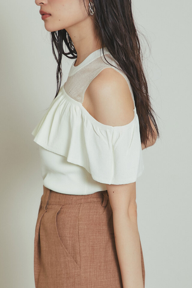 KOKORO❤️ 10本+++-+.....+.... シアー切替フリルニット