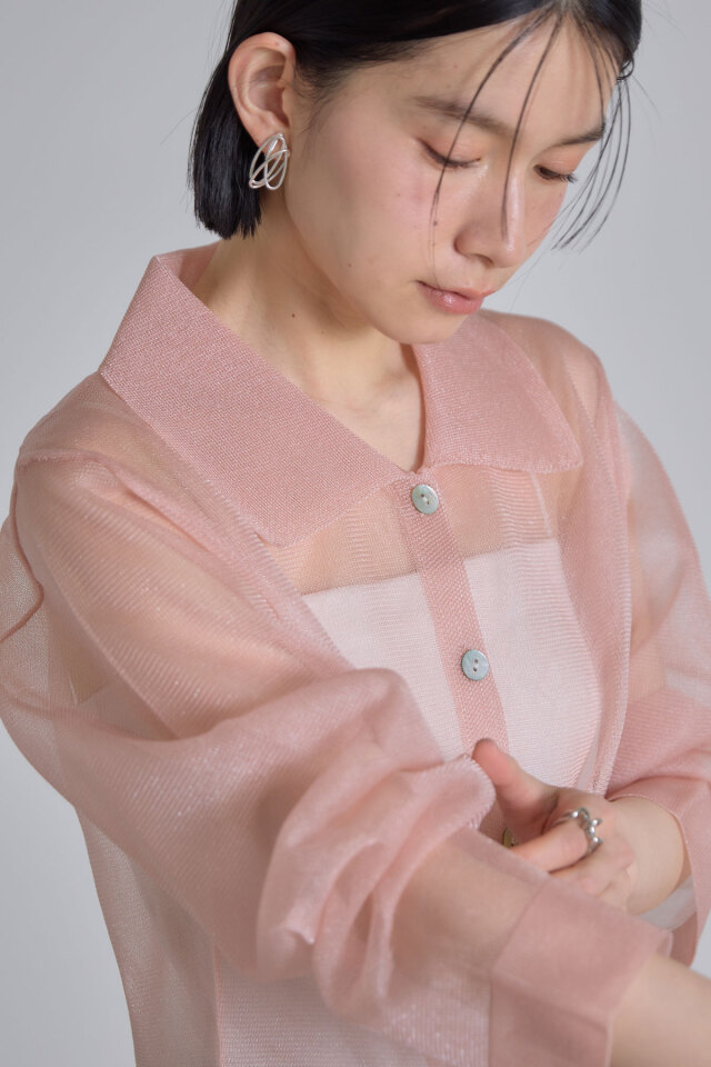 衿付きシアーカーディガン