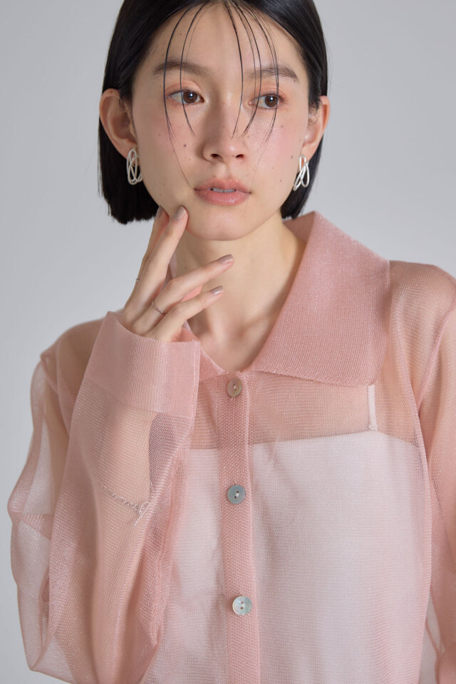 衿付きシアーカーディガン