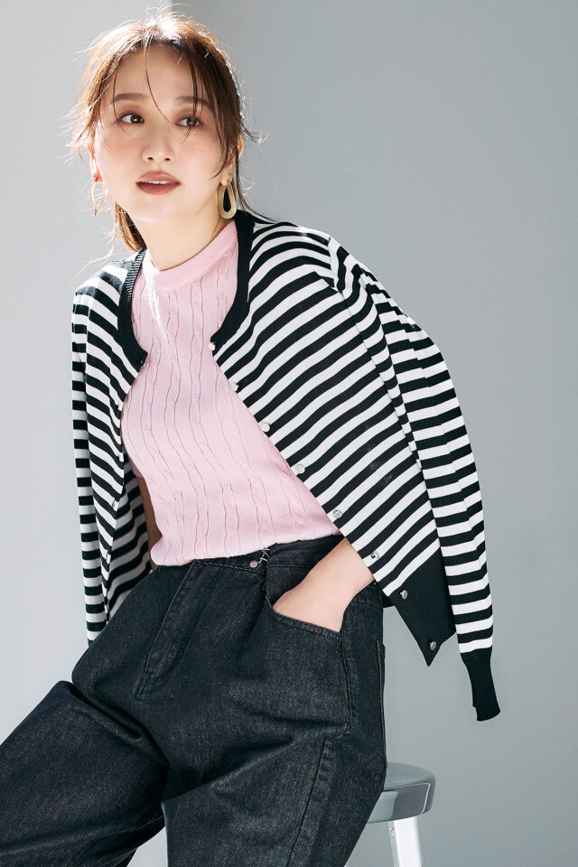 UV・ウォッシャブルクルーネックカーディガン 