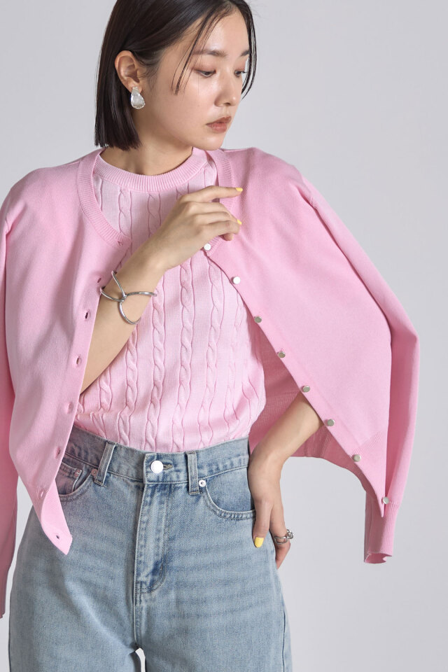 UV・ウォッシャブルクルーネックカーディガン