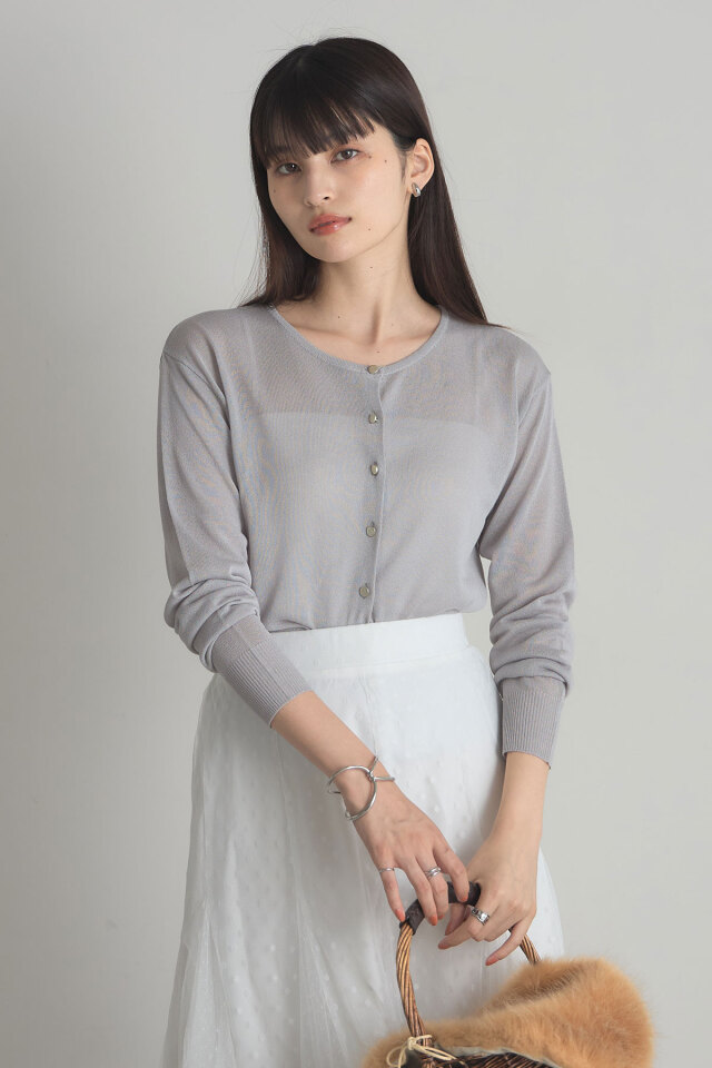 UVクルーネックシアーカーディガン