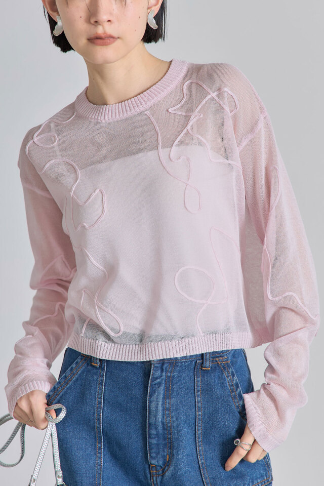 コード刺繍入りニットプルオーバー