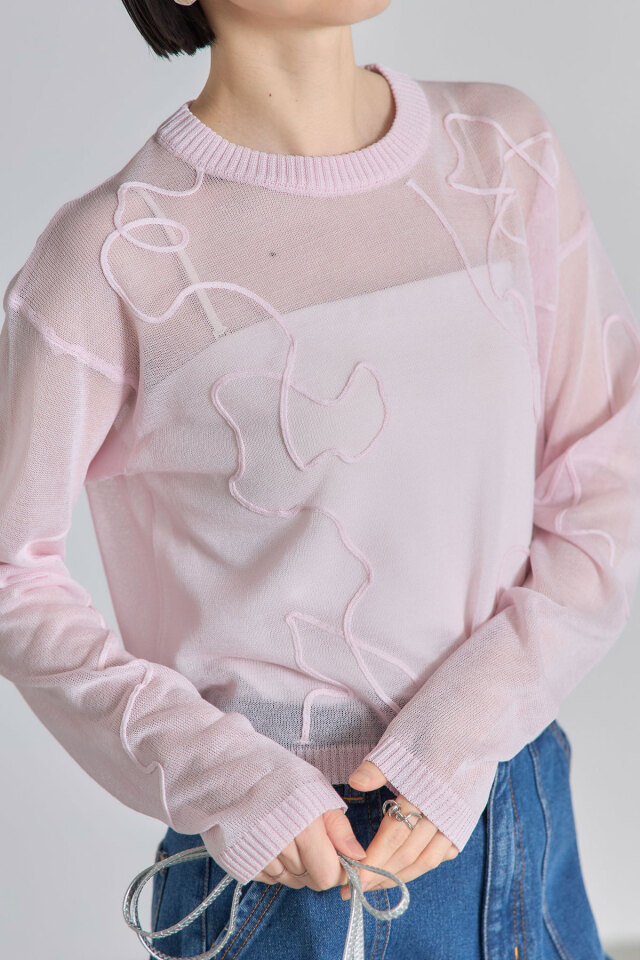 ちょっと傷あり コード刺繍入りニットプルオーバー