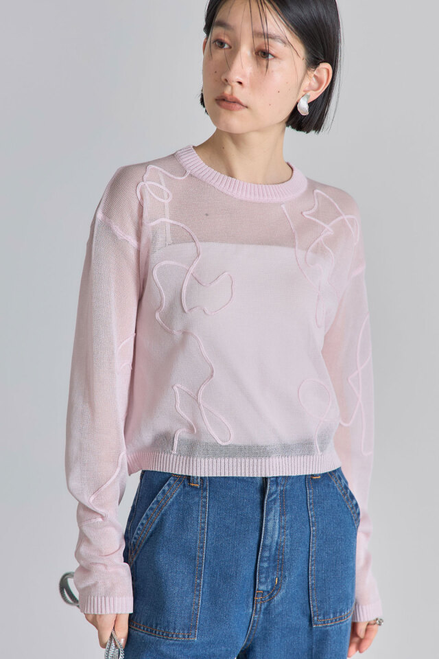 コード刺繍入りニットプルオーバー