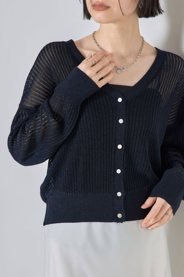 Vネックラメカーディガン