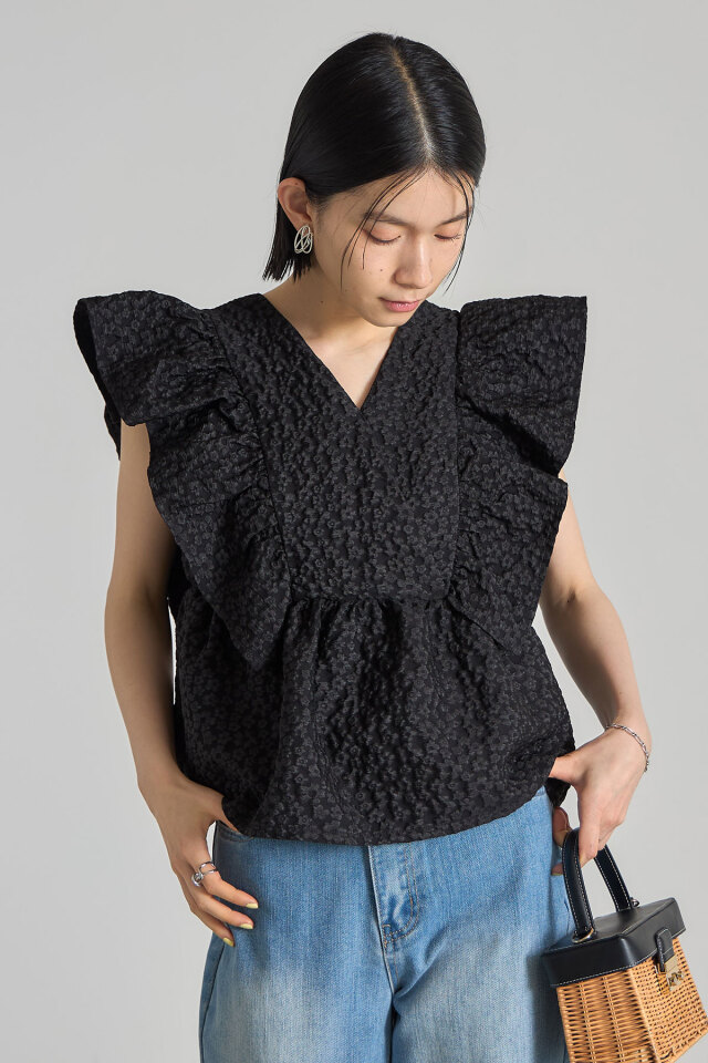 【新品タグ付/廃盤品】アニュアンス バンピーストライプジャガードぺプラムブラウス アニュアンス anuans バンピーストライプジャガードぺプラム