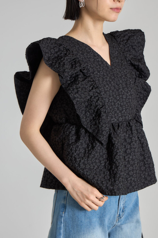 ふくれジャガードペプラムブラウス