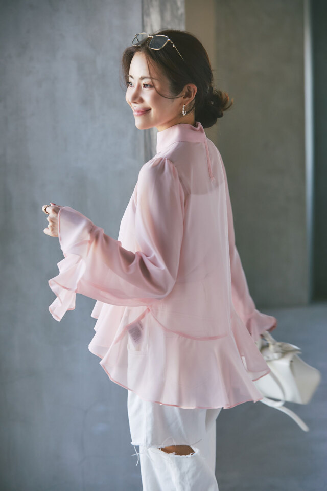 mana maruyamaさんコラボ】ハイネックシアーフリルブラウス