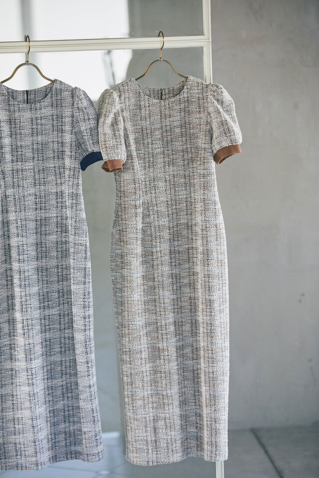 mana maruyamaさんコラボ】ツイードライクパフスリーブワンピース