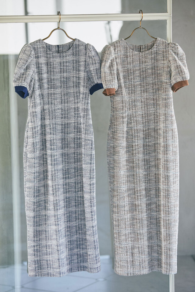 村山大島紬のパフスリーブワンピース パフスリーブブラックフラワーワンピース | DRESS | OBLI