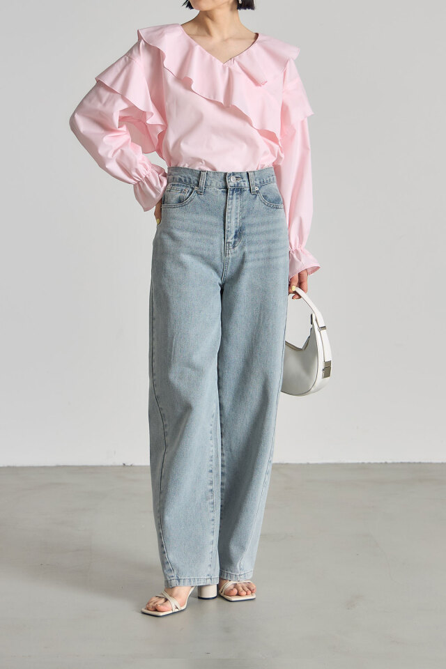 アシメフリルフレアスリーブブラウス