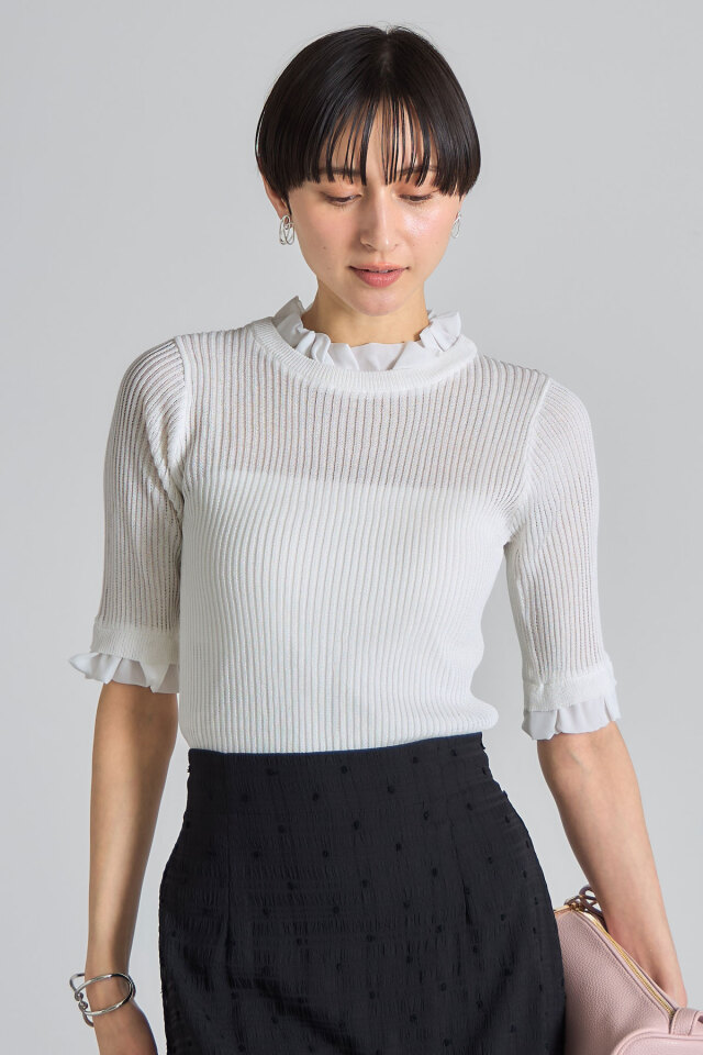 めん　0226 異素材フリルニットプルオーバー