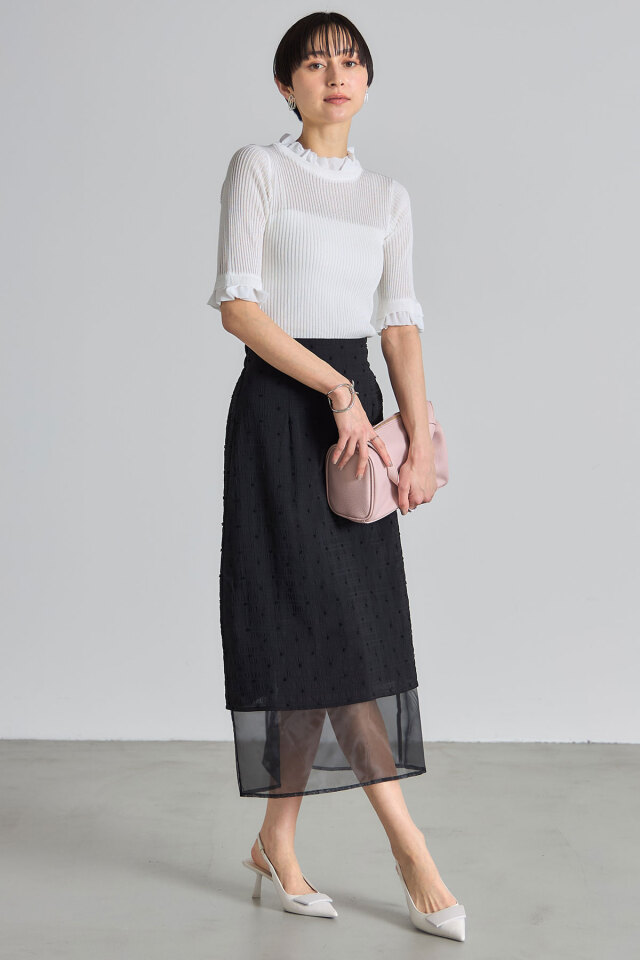 異素材フリルニットプルオーバー