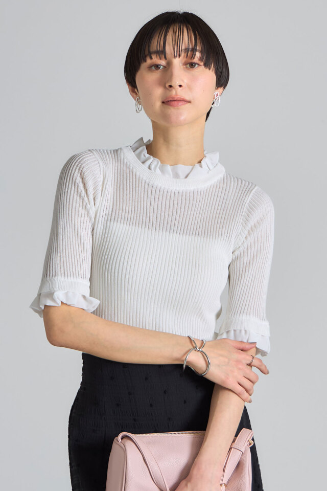 めん　0226 異素材フリルニットプルオーバー