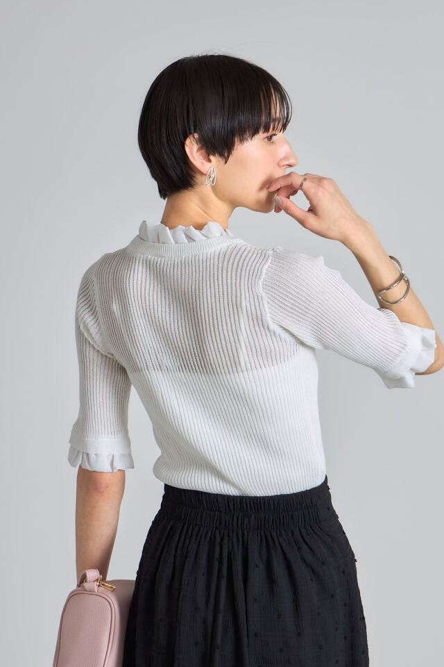 異素材フリルニットプルオーバー