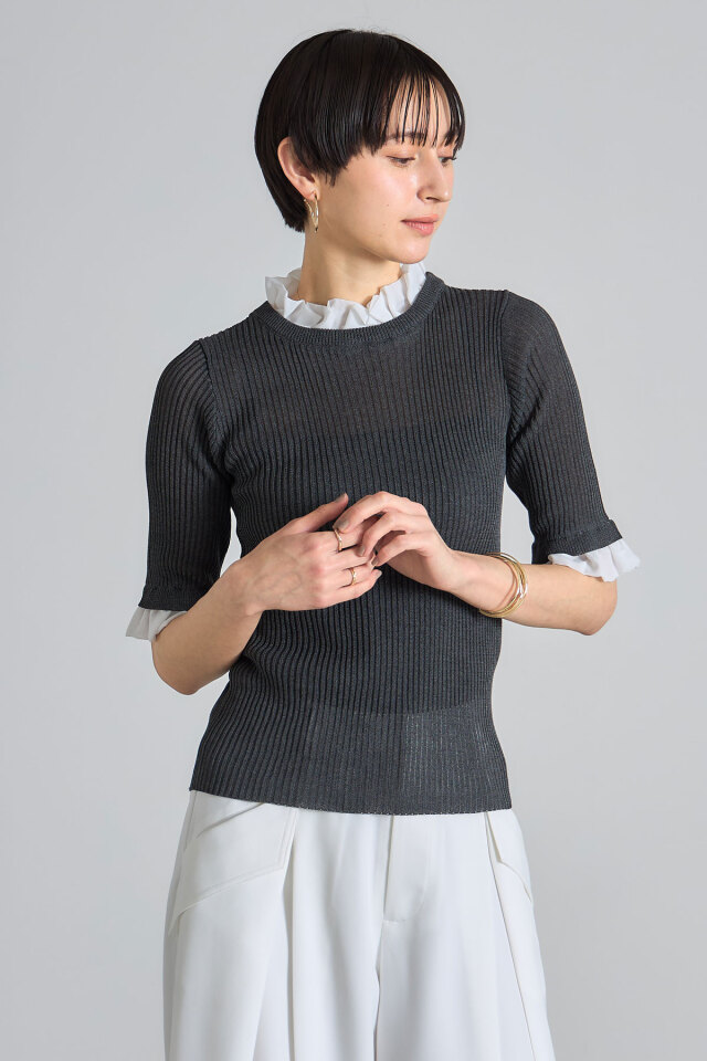 めん　0226 異素材フリルニットプルオーバー