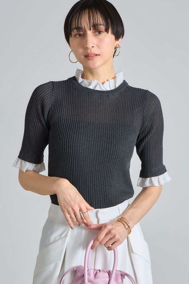 祐厘 異素材フリルニットプルオーバー