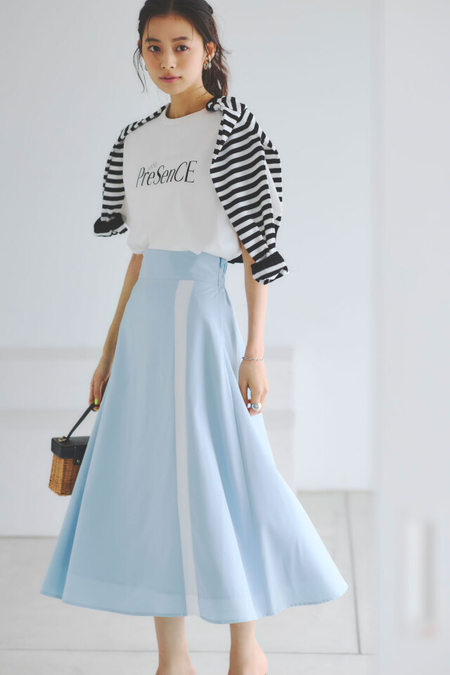 配色フレアスカート
