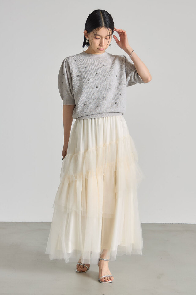 なぬ 松木育未さん着用】ランダムビジューニットプルオーバー