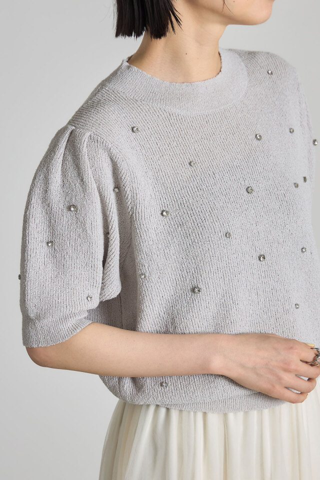 夕食 様 松木育未さん着用】ランダムビジューニットプルオーバー