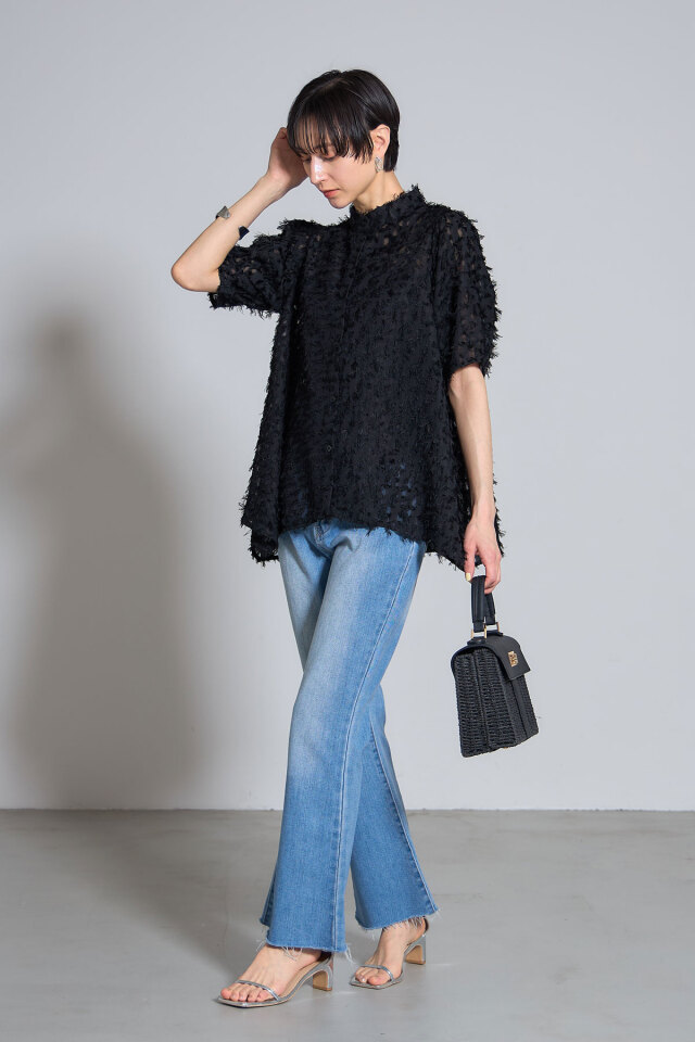 紫檀木 シアージャガードアシメカットブラウス