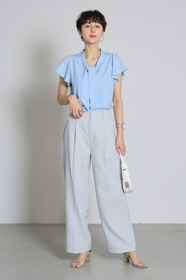 SALE!ナチュラル系　アーリーサマーコーデ　3点セット フリルボウタイブラウス