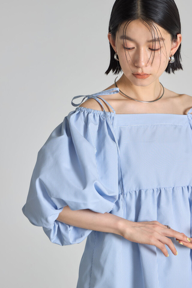 ブラウス シャツ ストライプ柄２WAYオフショルブラウス レディース 松木育未さん着用】ストライプ柄2WAYオフショルブラウス