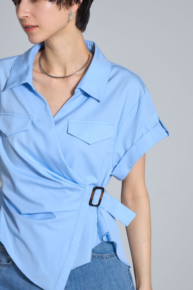 ウエストベルト付きカシュクールブラウス