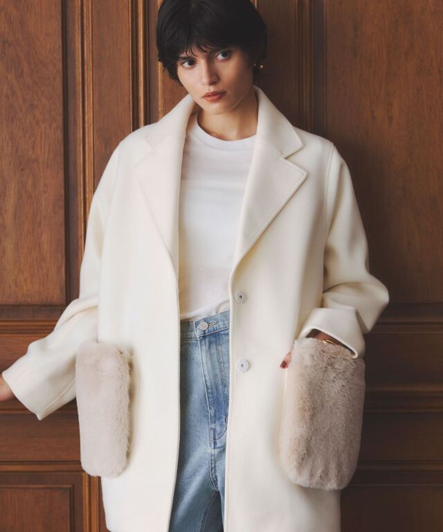 ウールライクポケットファーガウンコート