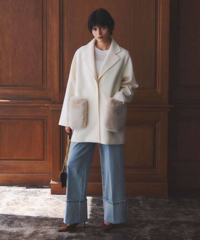 ウールライクポケットファーガウンコート