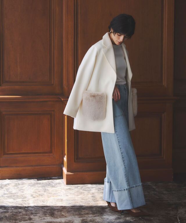 ウールライクポケットファーガウンコート