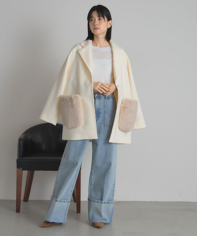 ウールライクポケットファーガウンコート ウールライクポケットファーガウンコート