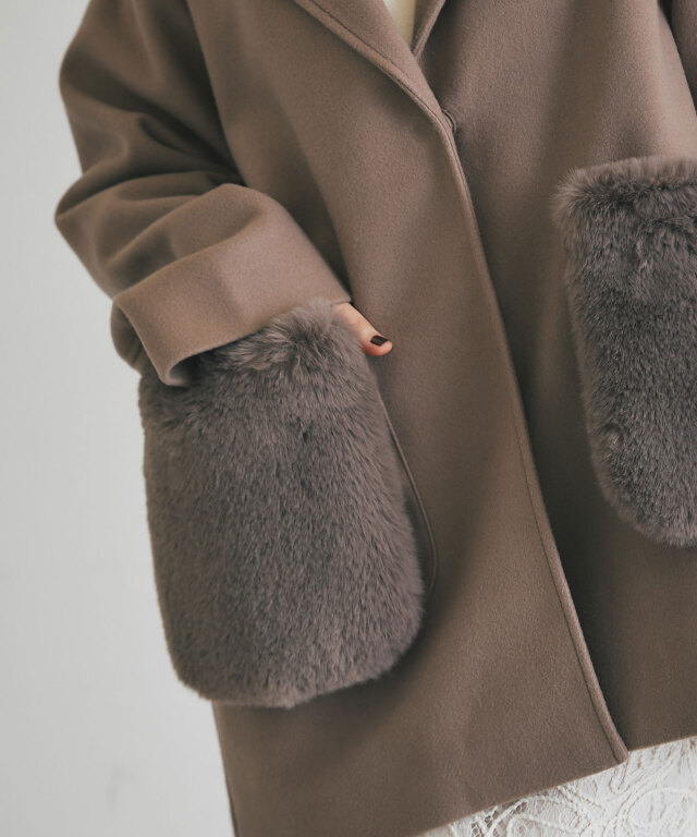 ウールライクポケットファーガウンコート