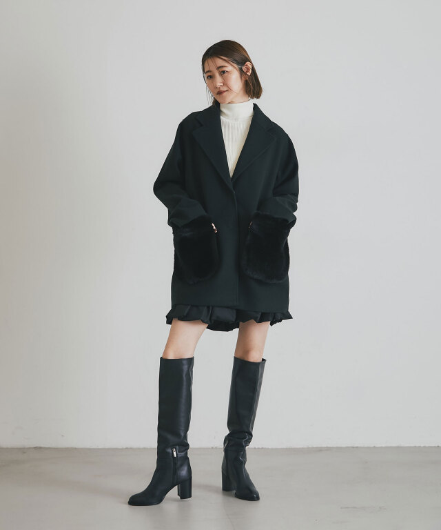 ウールライクポケットファーガウンコート