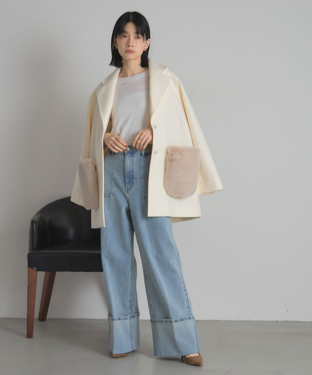 ノスタルジア　ウールライクポケットファーガウンコート　M ウールライクポケットファーガウンコート