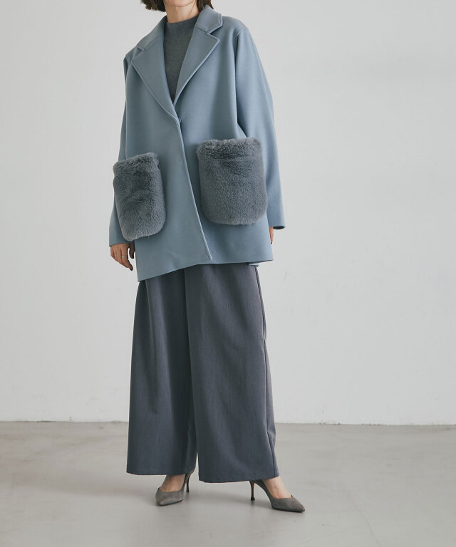 ウールライクポケットファーガウンコート