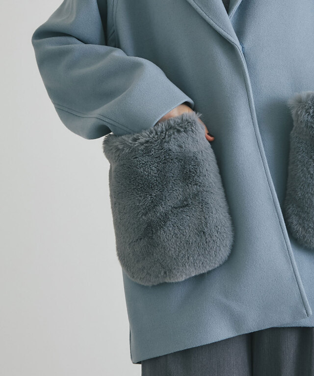 ウールライクポケットファーガウンコート