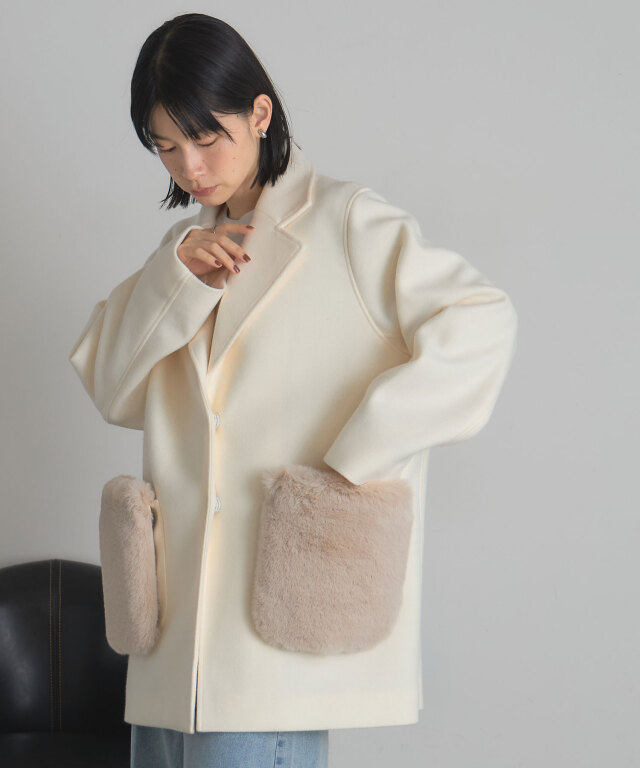 ウールライクポケットファーガウンコート