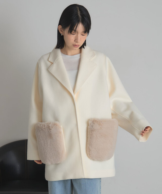 tomorrowland collection ポケットファー ウールコート ウールライクポケットファーガウンコート