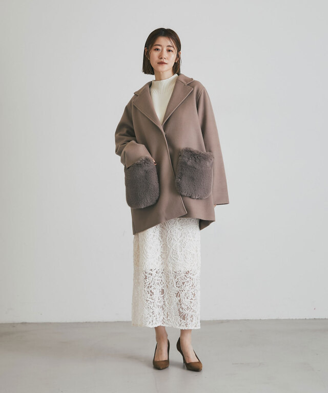 ウールライクポケットファーガウンコート