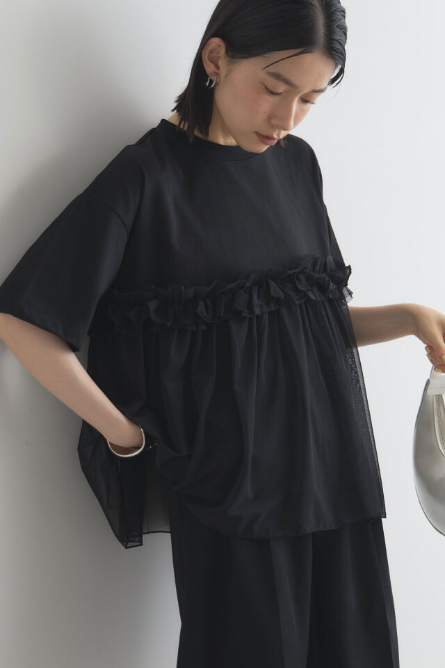 AMERI 別注チュールドッキングTシャツ ブラック　新品 Ameri VINTAGE - AMERI 別注チュールドッキングTシャツ ブラック 新品
