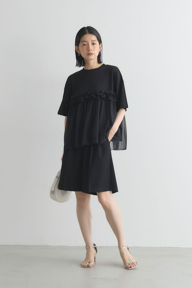 AMERI 別注チュールドッキングTシャツ ブラック　新品 Ameri（アメリ）の「【AMERI】別注チュールドッキングTシャツ
