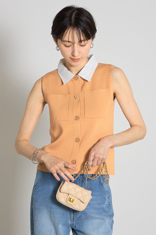 衿付きノースリニット