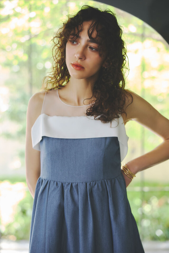 【極美品】アンタイトル スクエアジオメ柄ボウタイワンピース 総柄 キャメル M UNTITLED（アンタイトル）の「◇【美シルエット&着映え／洗える