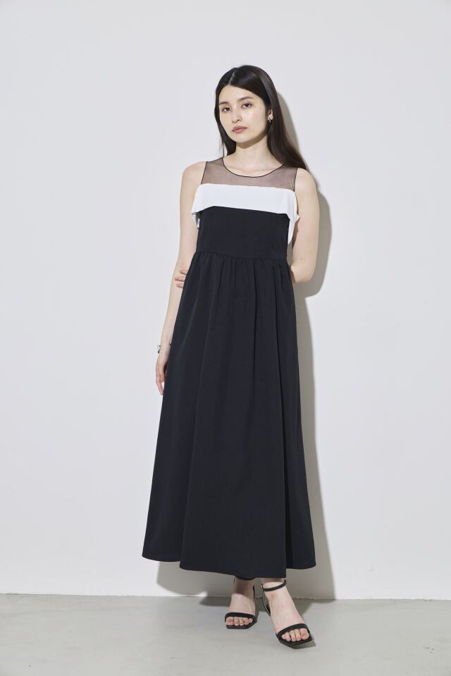 配色ロングワンピース