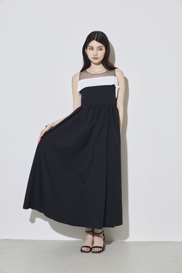 配色ロングワンピース