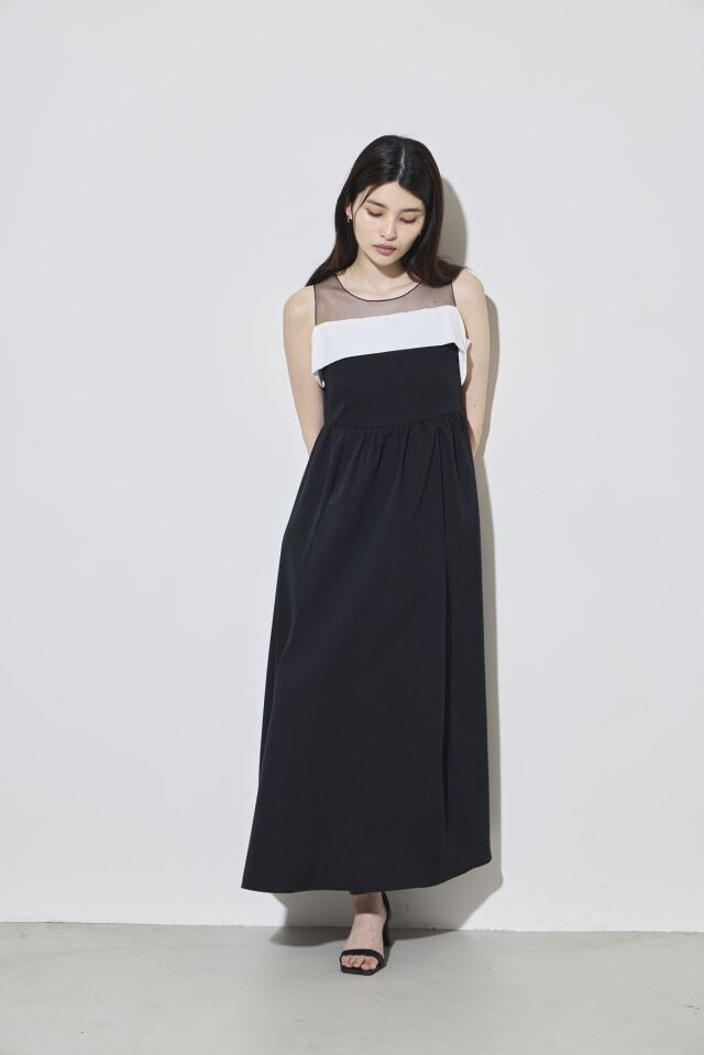 配色ロングワンピース