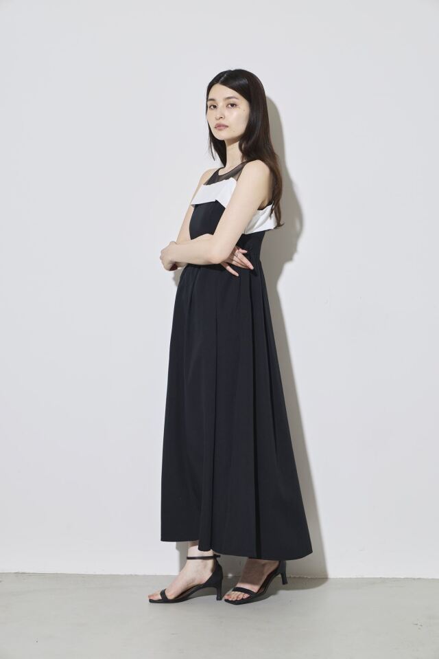 配色ロングワンピース